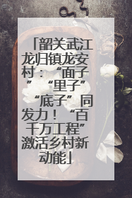 韶关武江龙归镇龙安村：“面子”“里子”“底子”同发力！“百千万工程”激活乡村新动能